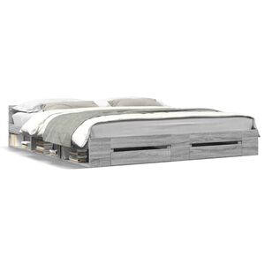 vidaXL Sengeramme med skuffer gr&aring; sonoma 200x200 cm konstruert tre