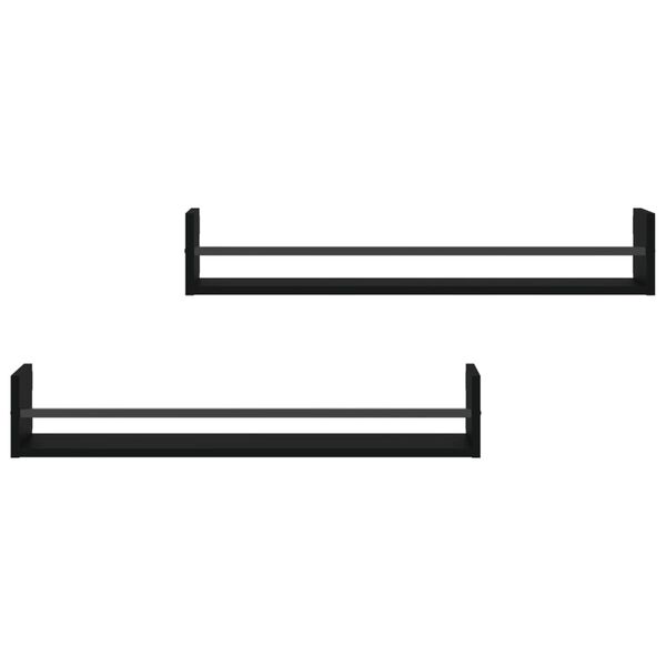 vidaXL Vegghyller med stenger 2 stk svart 80x16x14 cm