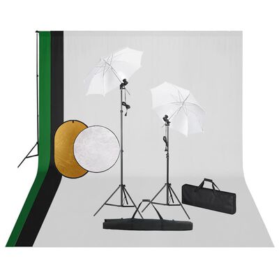 vidaXL Fotostudiosett med lamper, bakgrunn og reflektor