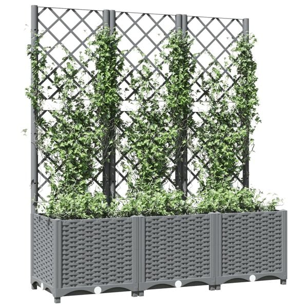 vidaXL Plantekasse med espalier lysegrå 120x40x136 cm PP
