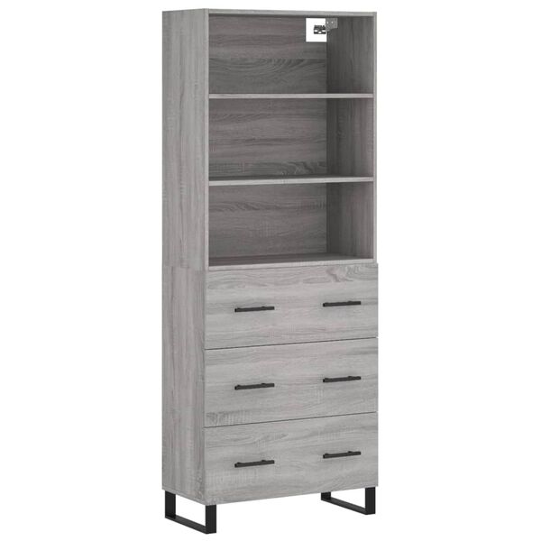 vidaXL Highboard gr&aring; sonoma 69,5x34x180 cm konstruert tre