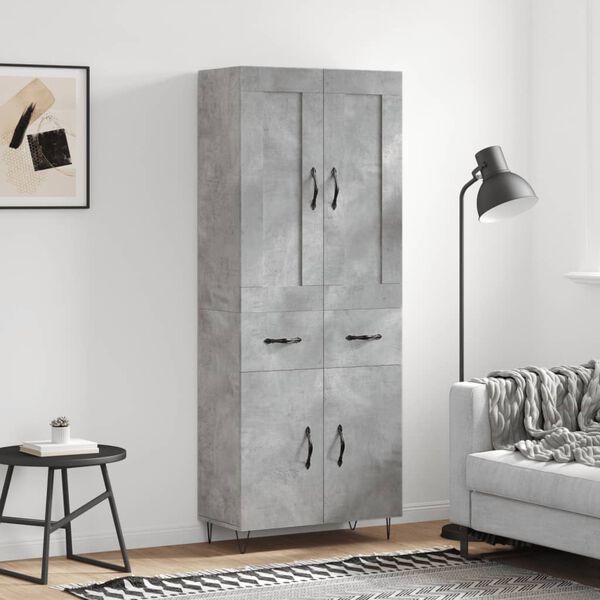 vidaXL Highboard betonggr&aring; 69,5x34x180 cm konstruert tre