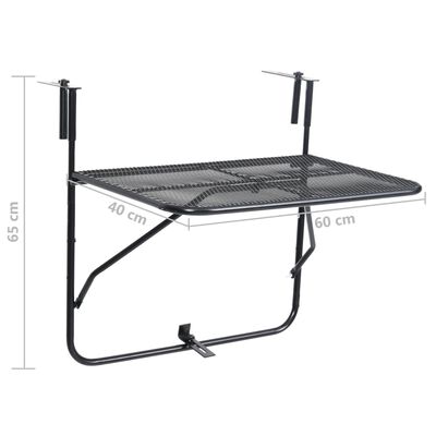 vidaXL Balkongbord svart 60x40 cm stål