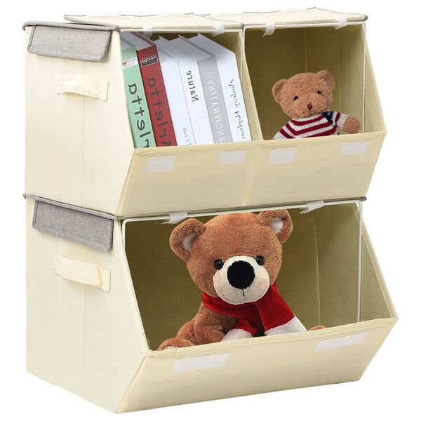 vidaXL Stablebare oppbevaringsbokser 3 stk stoff gr&aring; og kremhvit