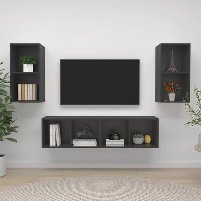 vidaXL Vegghengte TV-benker 4 stk grå sponplate