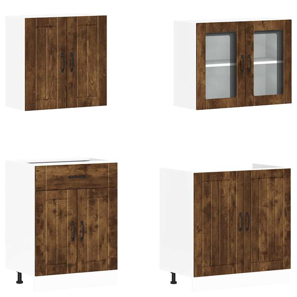 vidaXL Kj&oslash;kkenskapssett 4 deler Lucca r&oslash;kt eik konstruert tre