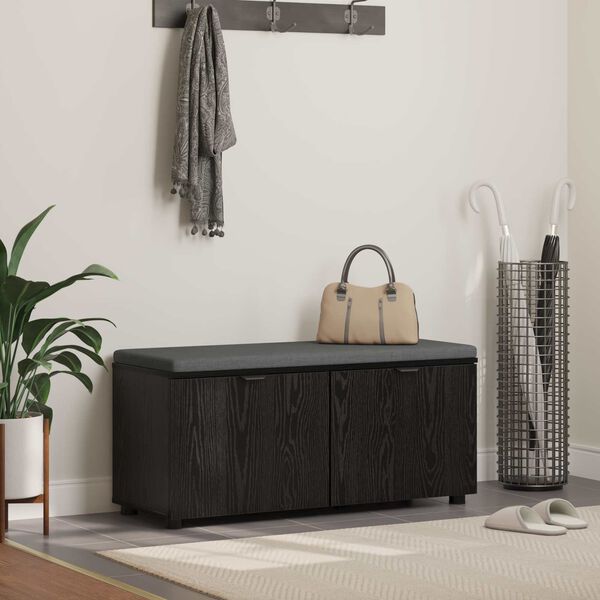 vidaXL Gangbenk med pute med lagring Svart Eik 100 x 38 x 46 cm