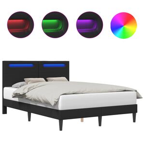 vidaXL Sengestamme med LED-lysstrimler Svart 135 x 190 cm Kunstl&aelig;r