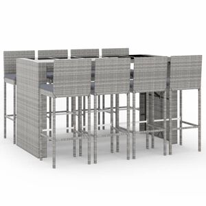 vidaXL Hagebarsett med puter 9 deler grå polyrotting