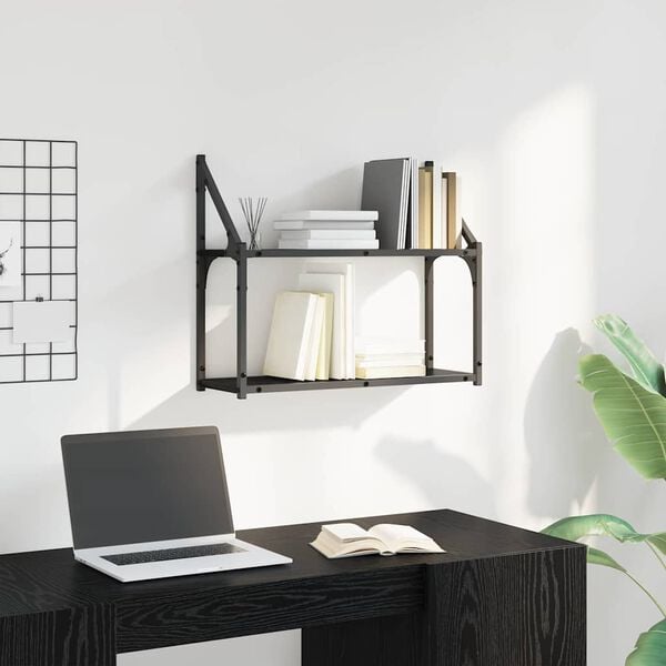 vidaXL Vegghylle med hylle Svart eik 60 x 21 x 51 cm Konstruert tre