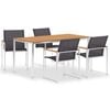 vidaXL Spisestue til hage 5 deler heltre teak og rustfritt st&aring;l