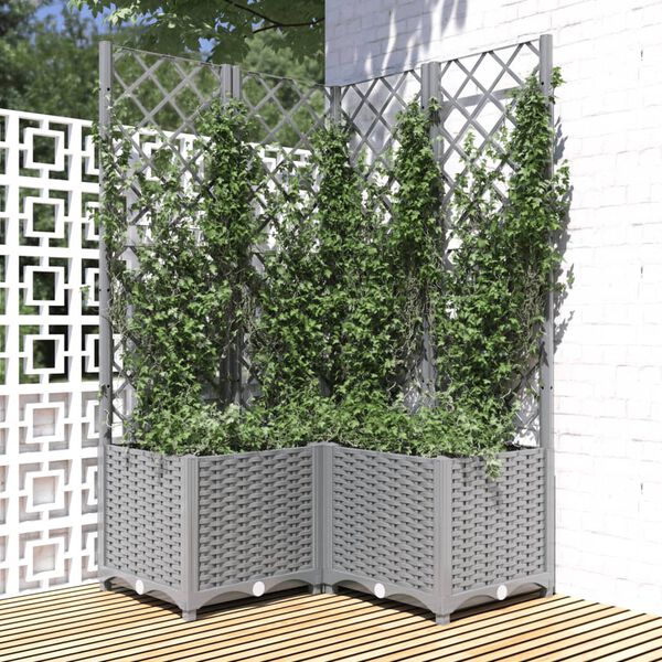 vidaXL Plantekasse med espalier lysegrå 80x80x136 cm PP
