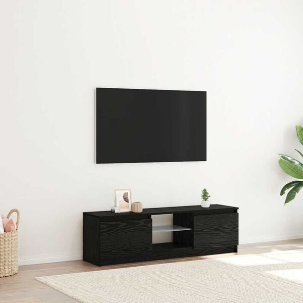 vidaXL TV-benk med LED-lys svart eik 120x30x36 cm konstruert tre