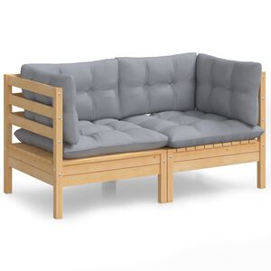 vidaXL Hagesofa med gr&aring; puter 2-seters heltre furu