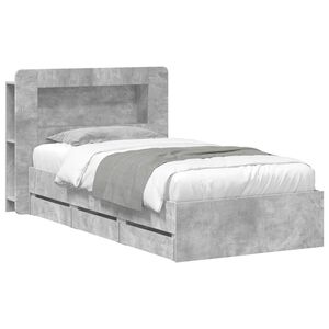 vidaXL Sengeramme med oppbevaring Betonggr&aring; 90 x 190 cm Konstruert tre