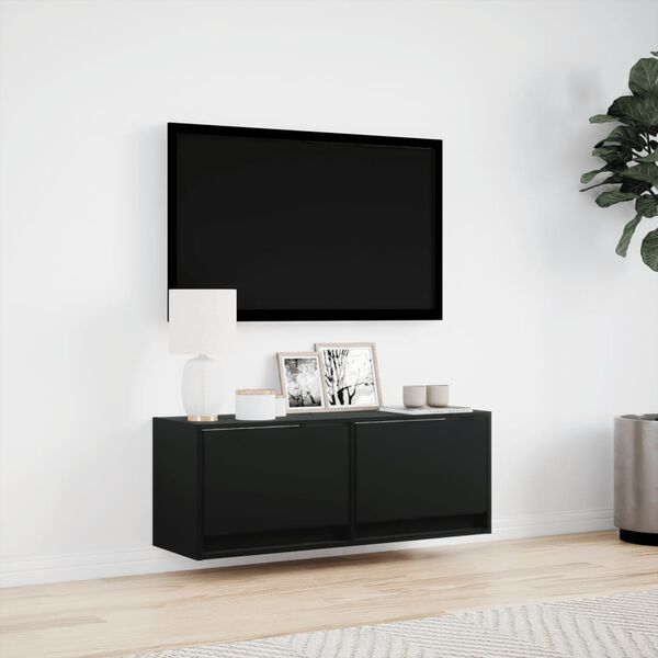 vidaXL Vegghengt TV-benk med LED svart 100x31x35 cm