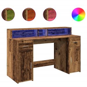 vidaXL Skrivebord med LED-lys gammelt tre 140x55x91 cm konstruert tre