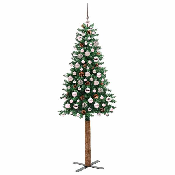 vidaXL Slim juletre med 300 LED grønn 180 cm PVC og Massivt Furu tre