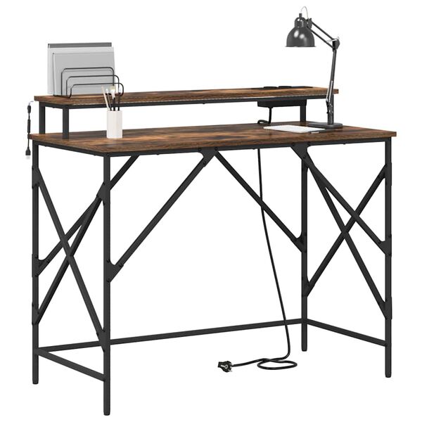 vidaXL Skrivebord med hylle R&oslash;kt eik 100 x 50 x 86,5 cm Konstruert tre