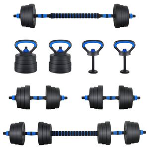 vidaXL 4-i-1 Manualvekt Barbell Kettlebell Sett 20 kg Svart og Bl&aring;