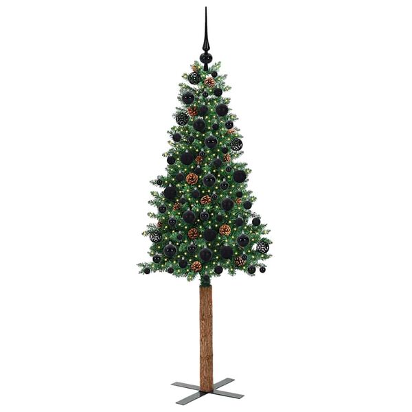 vidaXL Slim juletre med 300 LED gr&oslash;nn 180 cm PVC og Massivt Furu tre