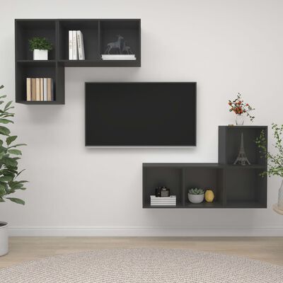 vidaXL Vegghengte TV-benker 4 stk grå sponplate