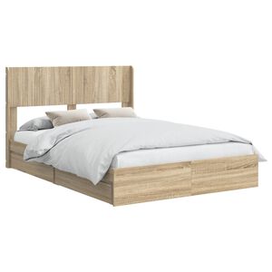 vidaXL Sengramme med oppbevaring og hodegavl Sonoma eik 135 x 190 cm