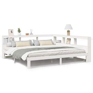 vidaXL Seng med bokhylle uten madrass hvit 200x200 cm heltre furu