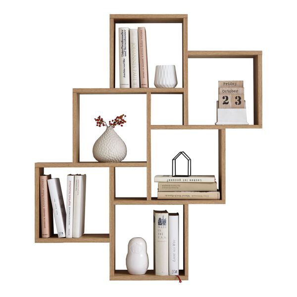 FMD Veggmontert hylle med 8 rom antikk eik