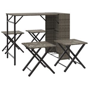 vidaXL Hagespisegruppe 5 deler sammenleggbar gr&aring; polyrotting