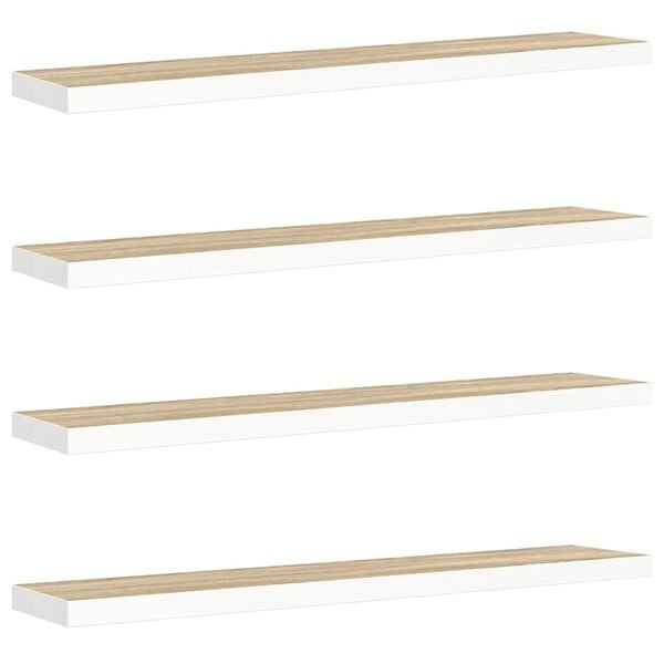 vidaXL Flytende vegghyller 4 stk eik og hvit 120x23,5x3,8 cm MDF