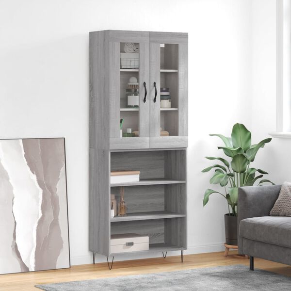 vidaXL Highboard gr&aring; sonoma 69,5x34x180 cm konstruert tre