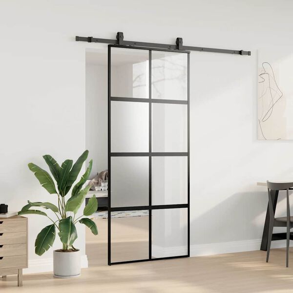 vidaXL Skyved&oslash;r med monteringssett svart 90x205 cm herdet glass