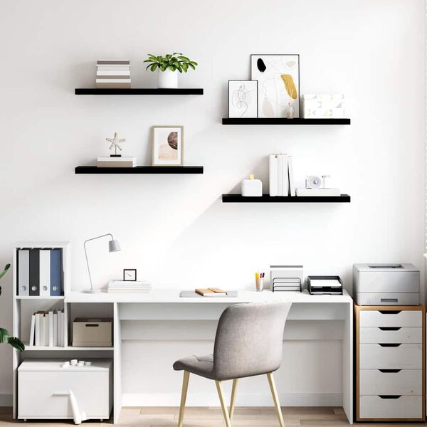 vidaXL Flytende vegghyller 4 stk h&oslash;yglans svart 80x23,5x3,8 cm MDF