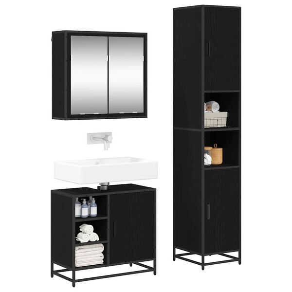 vidaXL Baderomsinnredningssett med dør 3 pcs Svart eik Konstruert tre