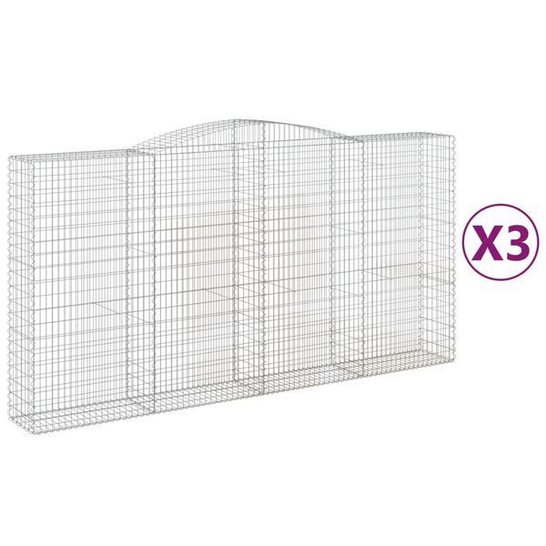 vidaXL Gabionkurver buede 3 stk 400x50x200/220 cm galvanisert jern