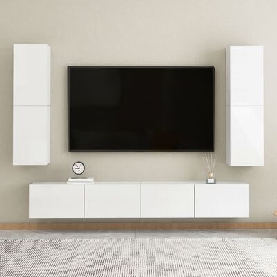 vidaXL TV-benk 2 høyglans hvit 30,5x30x110 cm sponplate