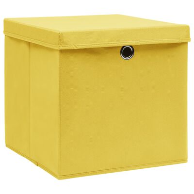 vidaXL Oppbevaringsbokser med deksler 10 stk 28x28x28 cm gul