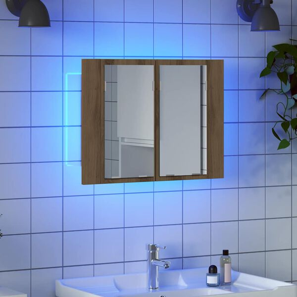 vidaXL Speilskap med LED artisan eik 60x12x45 cm konstruert tre