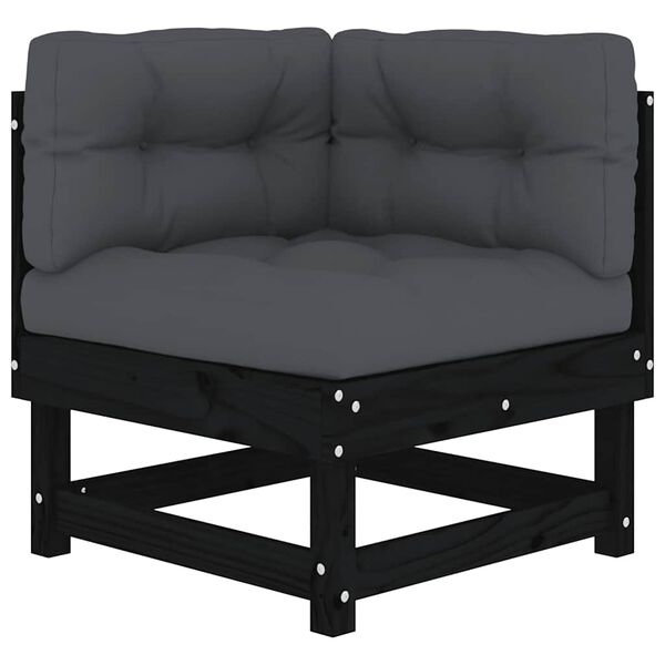 vidaXL Hj&oslash;rnesofa med puter svart heltre furu