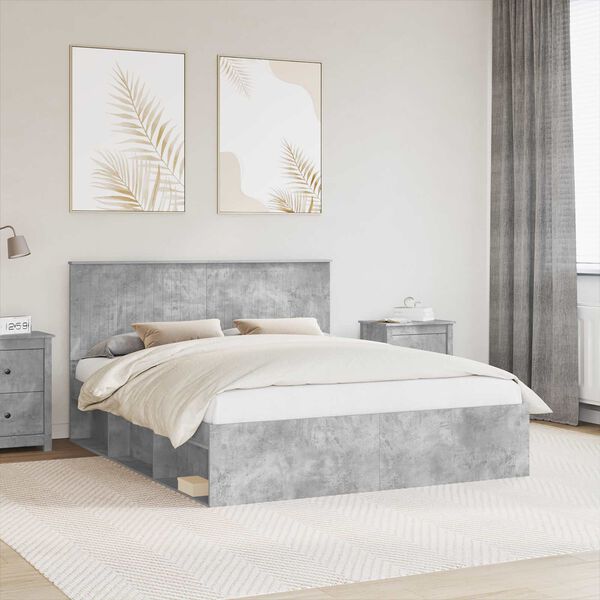 vidaXL Sengestamme med hodegjerde Betong 160 x 200 cm Massiv furu