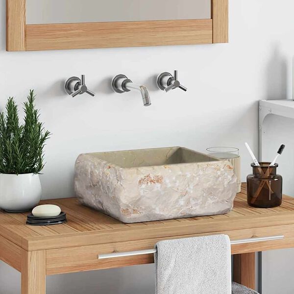 vidaXL Vask 30x30x13 cm marmor kremhvit