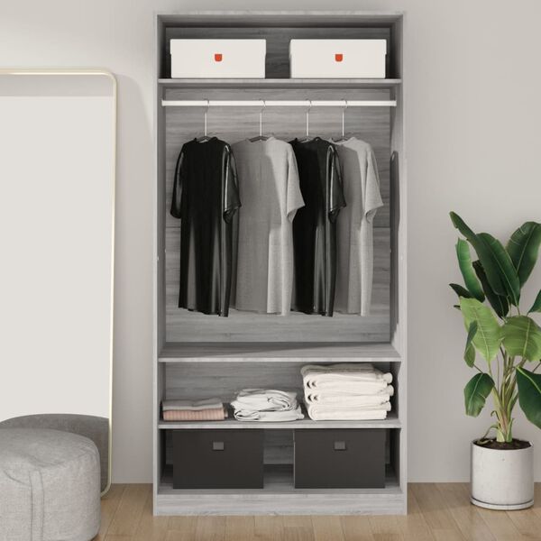 vidaXL Garderobe gr&aring; sonoma 100x50x200 cm konstruert tre