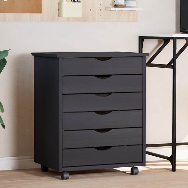 vidaXL Rulleskap med skuffer MOSS gr&aring; heltre furu