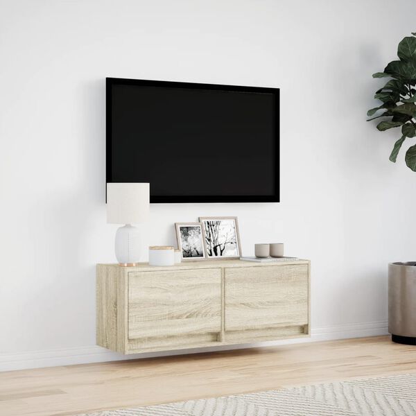 vidaXL Vegghengt TV-benk med LED sonoma eik 100x31x35 cm
