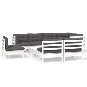 vidaXL Hagesofagruppe med puter 9 deler hvit heltre furu