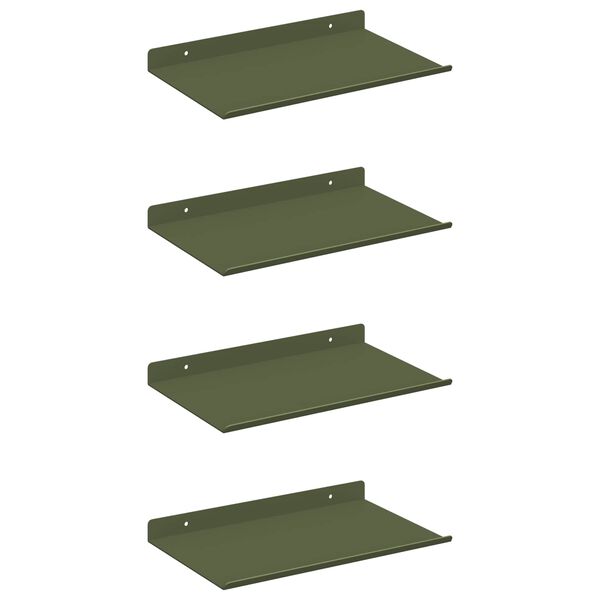 vidaXL Flytende hylle 4 pcs Olivengr&oslash;nn 30 x 18 x 2,5 cm St&aring;l
