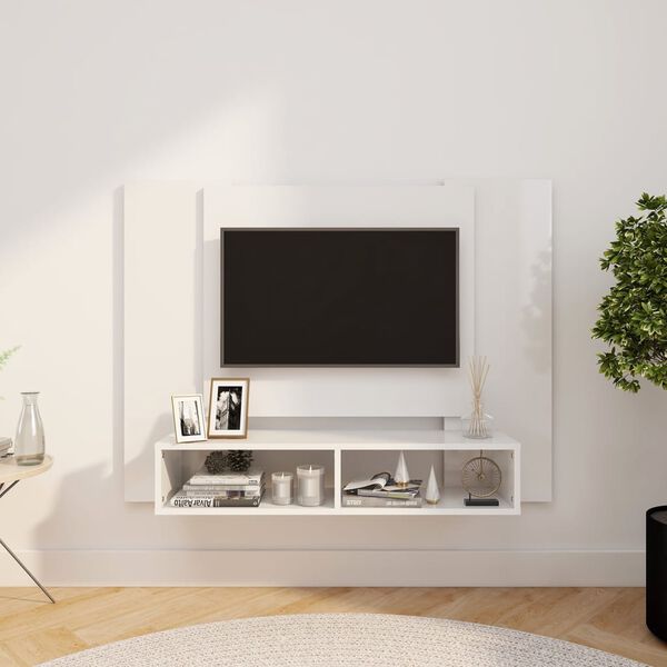 vidaXL Veggmontert TV-benk h&oslash;yglans hvit 120x23,5x90 cm konstruert tre