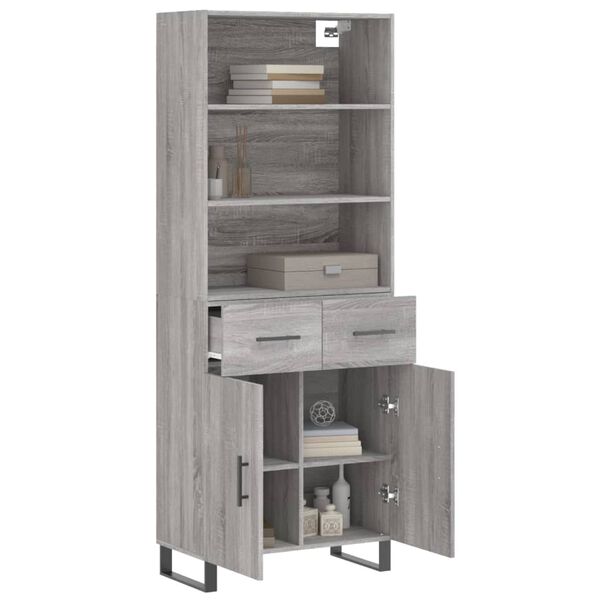 vidaXL Highboard grå sonoma 69,5x34x180 cm konstruert tre