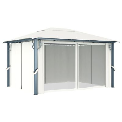 vidaXL Paviljong med gardin 400 x 300 cm kremhvit aluminium